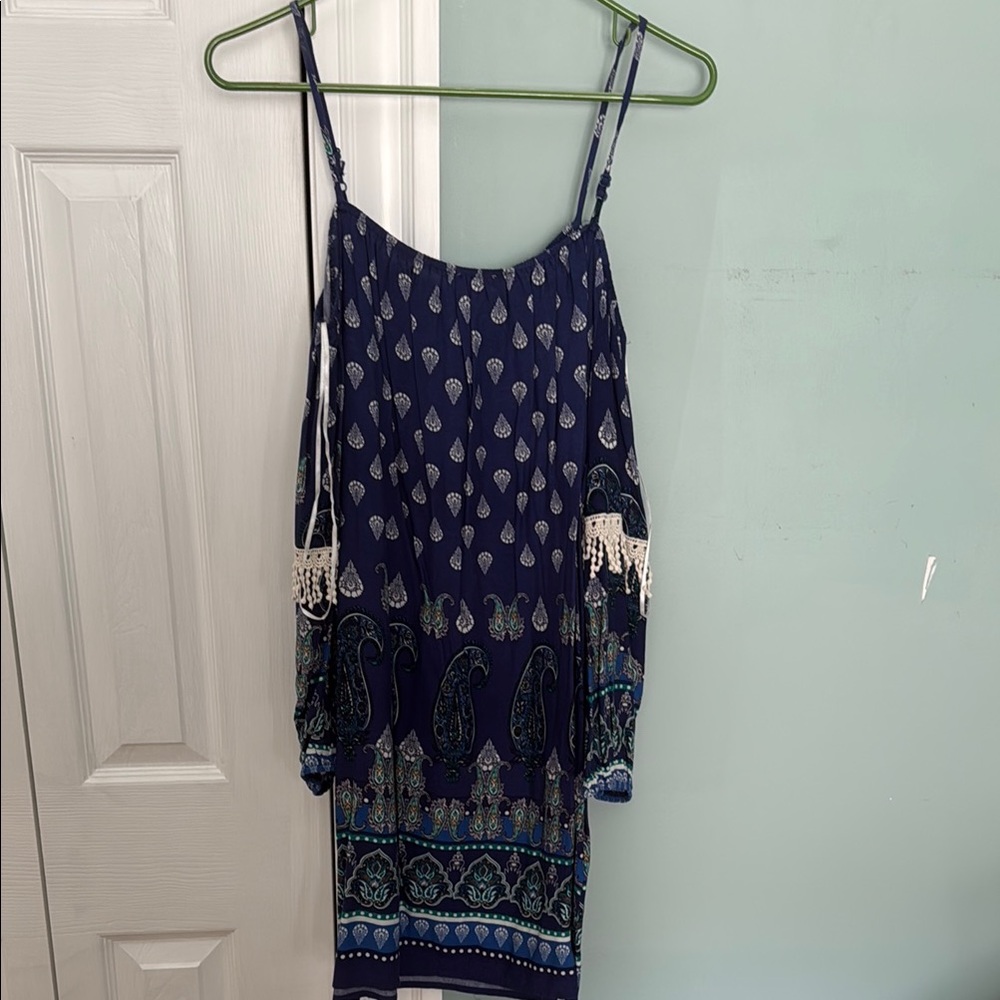 Elegant Navy Blue Paisley Dress